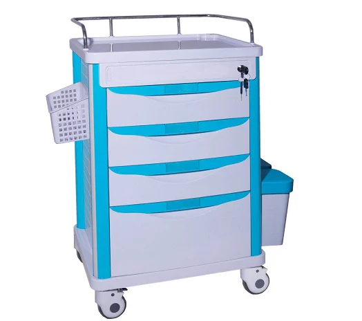 4 drawers environmental PU material high end medical trolly drug cart multi functional for hospitals&clinics