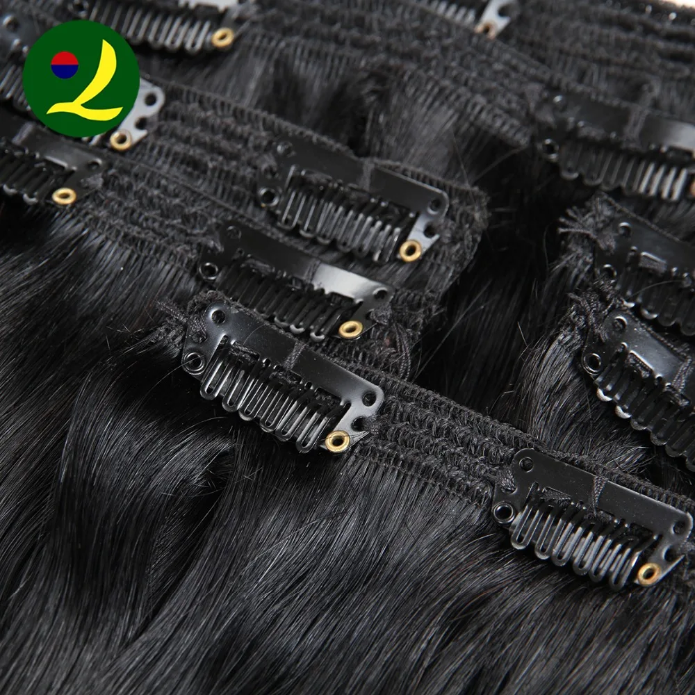 
100 Human Hair Extension Strong Clip In Hair Extensions Silky Straight Black Color Two Layered Strong Weft Hair 