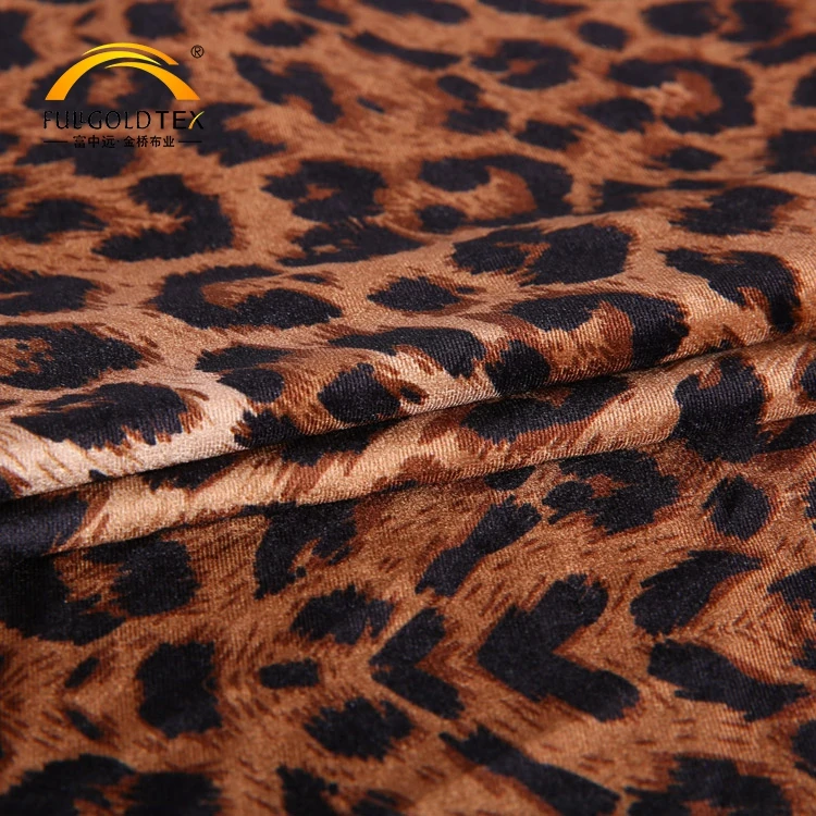 Hot sales leopard grain elastic polyester digital printed velvet fabric for dress