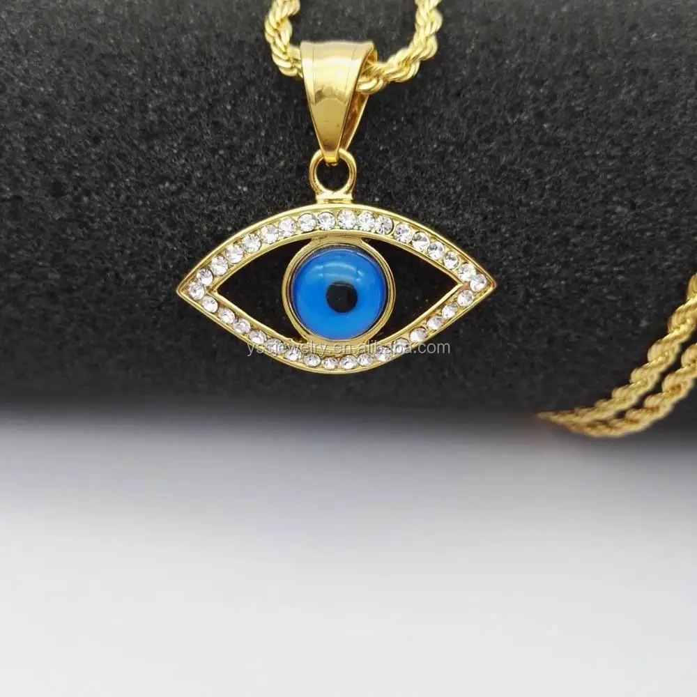 Gold Plated Stainless Steel Turkish Evil Eye Charm Pendant YSS013