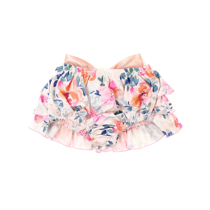 Boutique Baby Skirt Three Ruffle Big Bow Cute Shorts with Floral Prints Dress