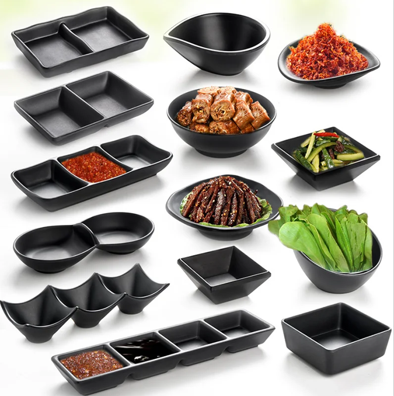 Elegant matte black serving plates restaurant melamine dish sushi restaurant dishes