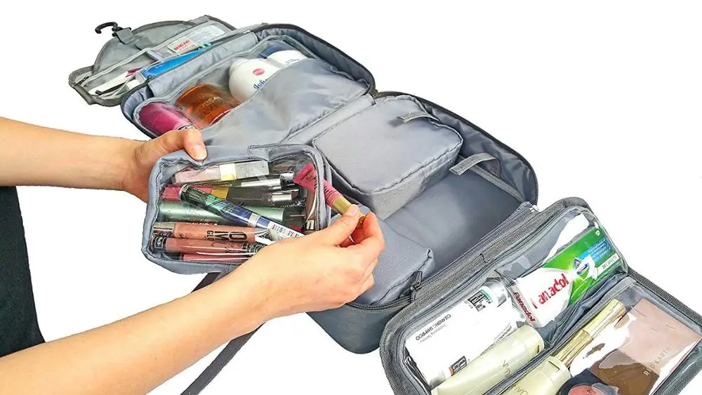 Wholesale 4 Sections Makeup Cosmetic Bag Custom Toiletry Bag With Removable Pouch