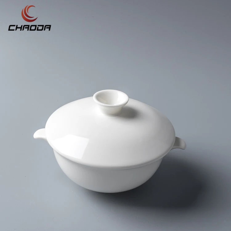 Круглая Миска 200 мл с крышкой, кастрюли для супа, для продажи, миска для пара, керамические сервировочные миски из белого фарфора, кастрюля для медленного приготовления тушения