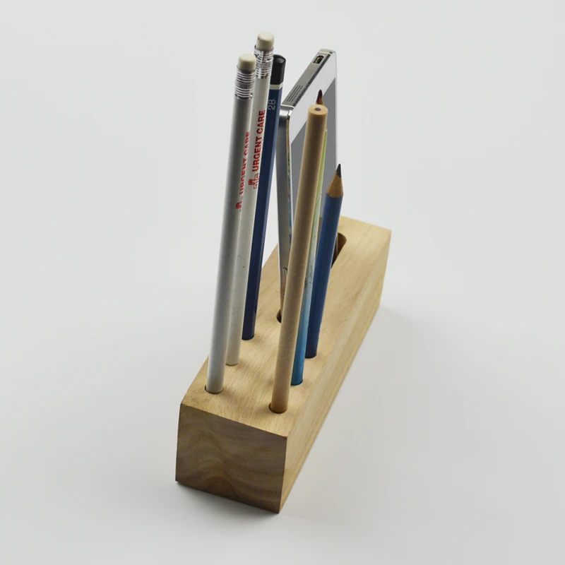 OEM creative novelty wood pencils socket wooden pencil mobile phone stand holder