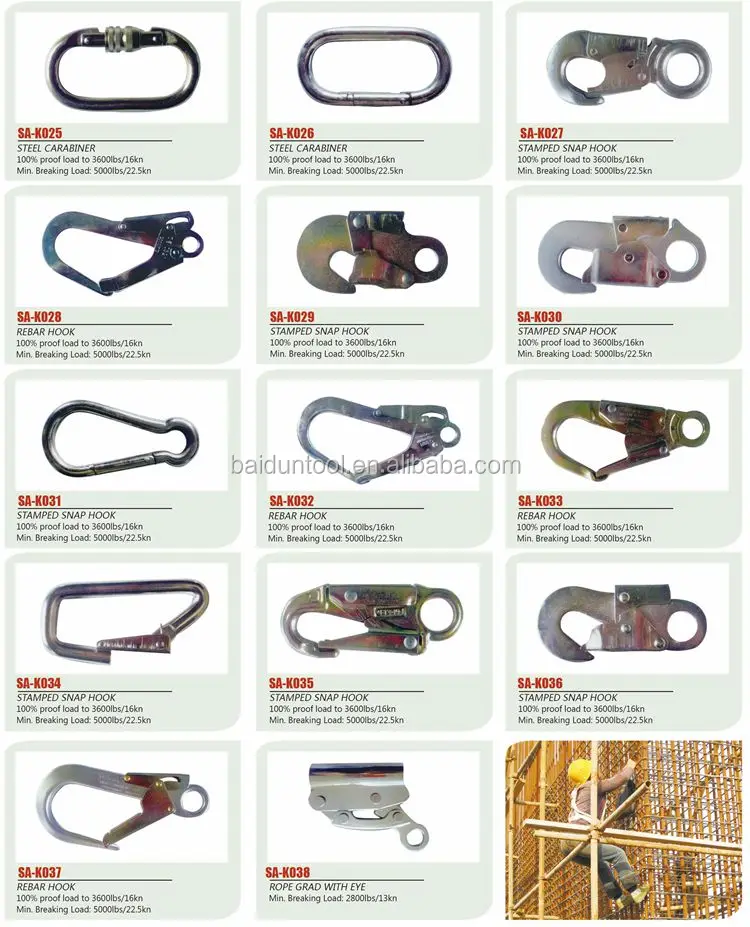 
kinds of safety hook for safety harness/belt/lanyard/rope 
