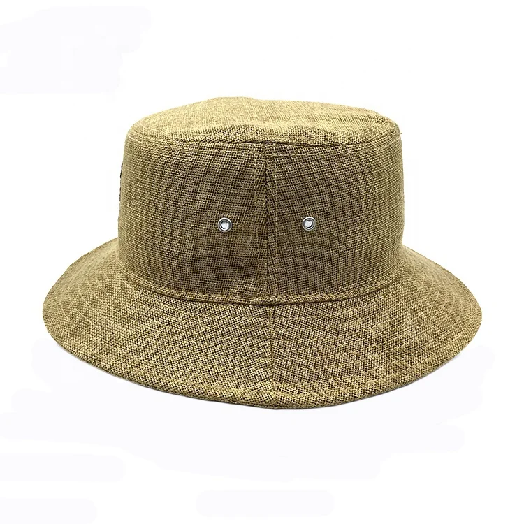 Promotion Low Profile Beige Hemp Linen Bucket Hat With String