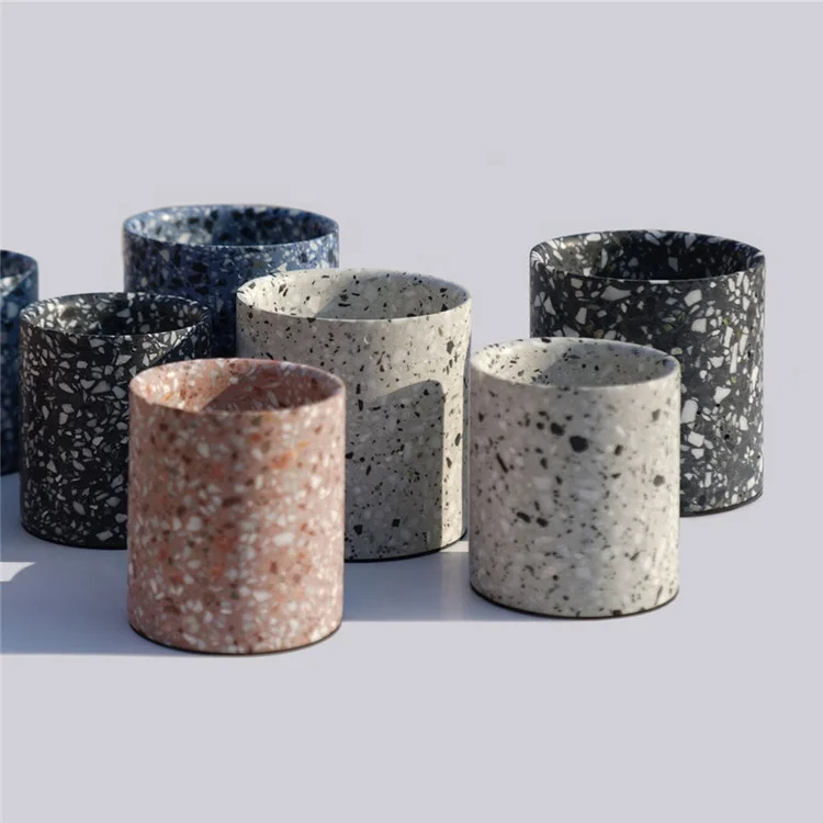 New arrival cylinder cup and saucer shape terrazzo home decor flowerpot / succulent planter pot