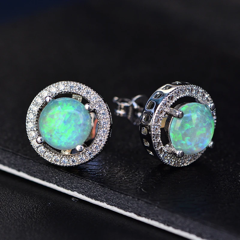 Australian Opal Jewelry S925/Brass Stud Earrings Round Cut Multi Color
