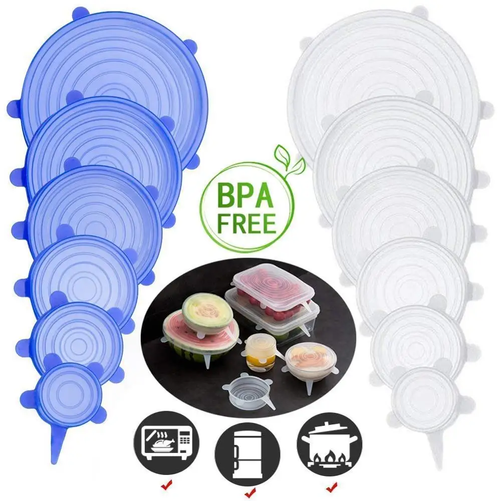 6-pack Reusable Suction Stretchable Seal Silicone Stretch Lids Set