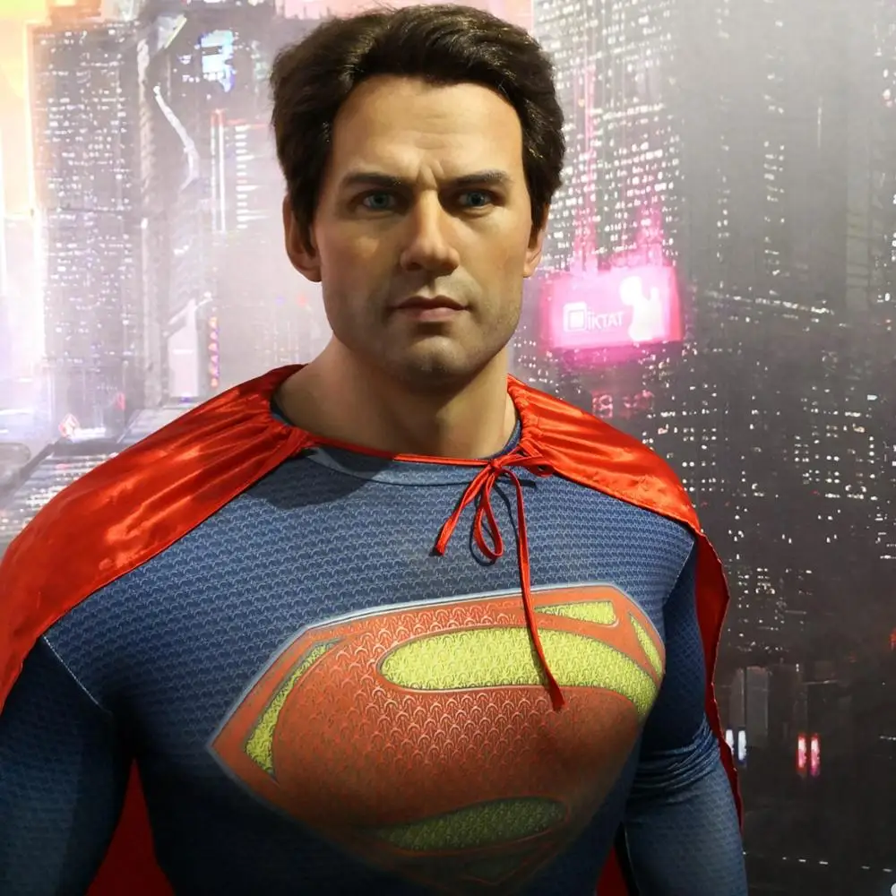 realistic life size super man movie character, silicone figures, silicone display