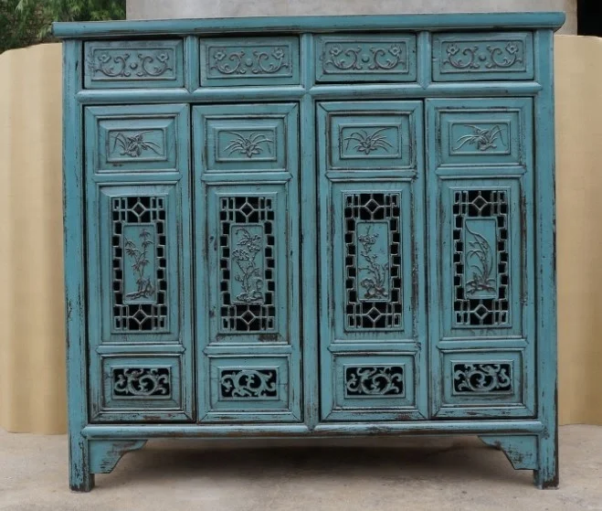 Antique vintage rustic china country classic furniture solid wod living room cabinet