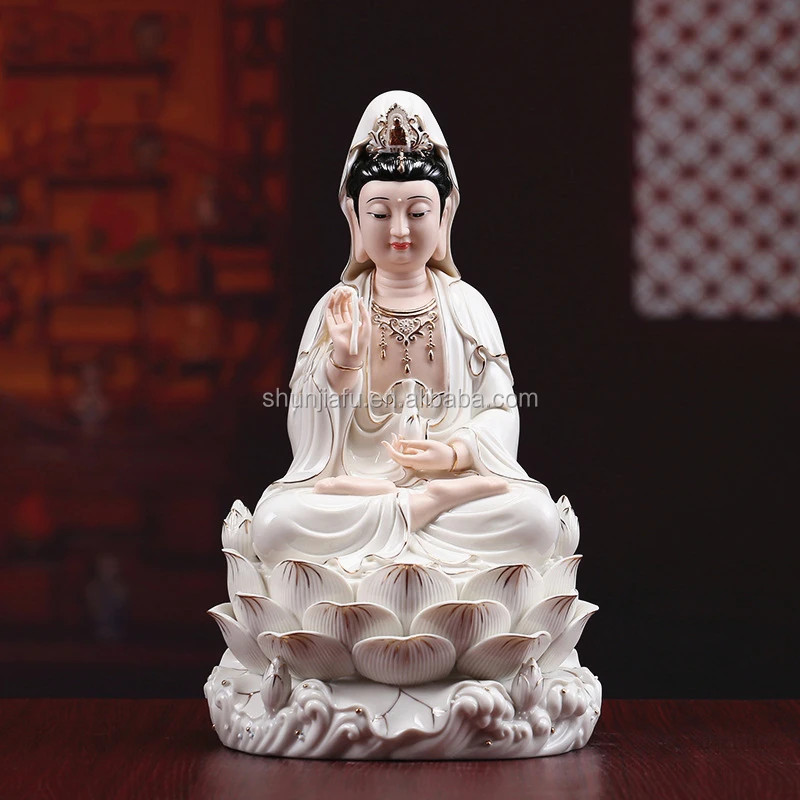 Home Decor Wholesale Religious Crafts Ceramic Figurine Guanyin Buddha Statue