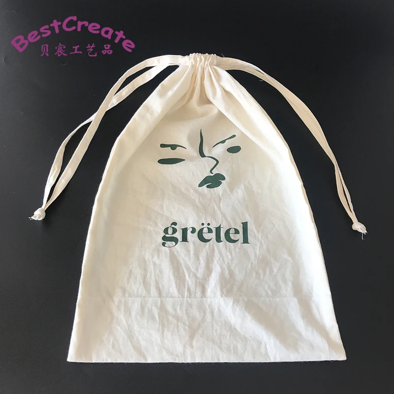 
Custom Logo Printed Large 30x45cm Drawstring Natural Cotton Apparel dust bags 