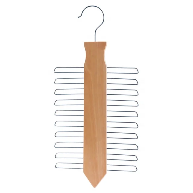 Wood Metal Tie Scarf Hangers Wooden Necktie Belt Organizer Rack