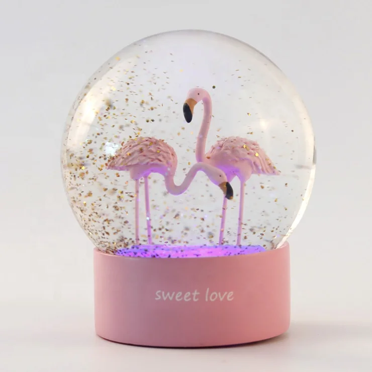 Wholesale Custom Souvenir Pink Flamingo Snow Globe