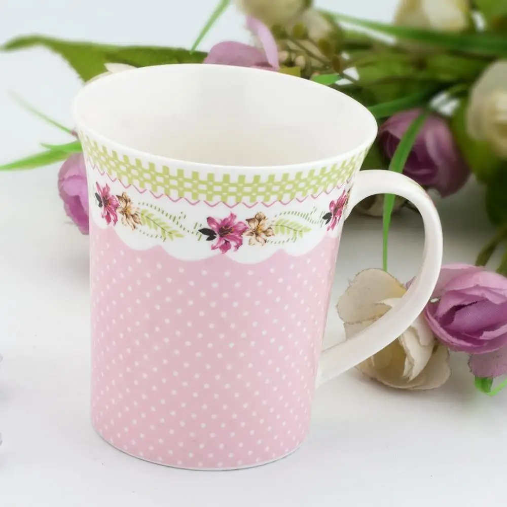 Wholesale bulk cheap 11 oz flower decal print coffee cup milk coffee ceramic mugs set custom logo