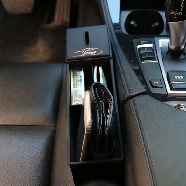 Factory front seat car gap storage box with coin organizer and 3 USB charging station