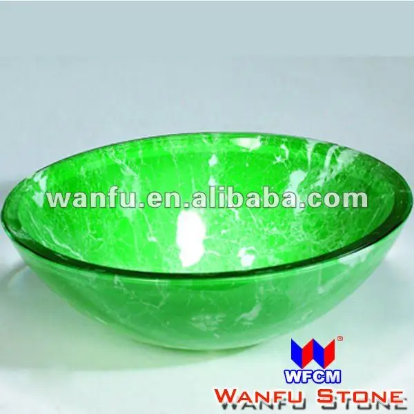 Round Beautiful Green Glass Bathroom Sink