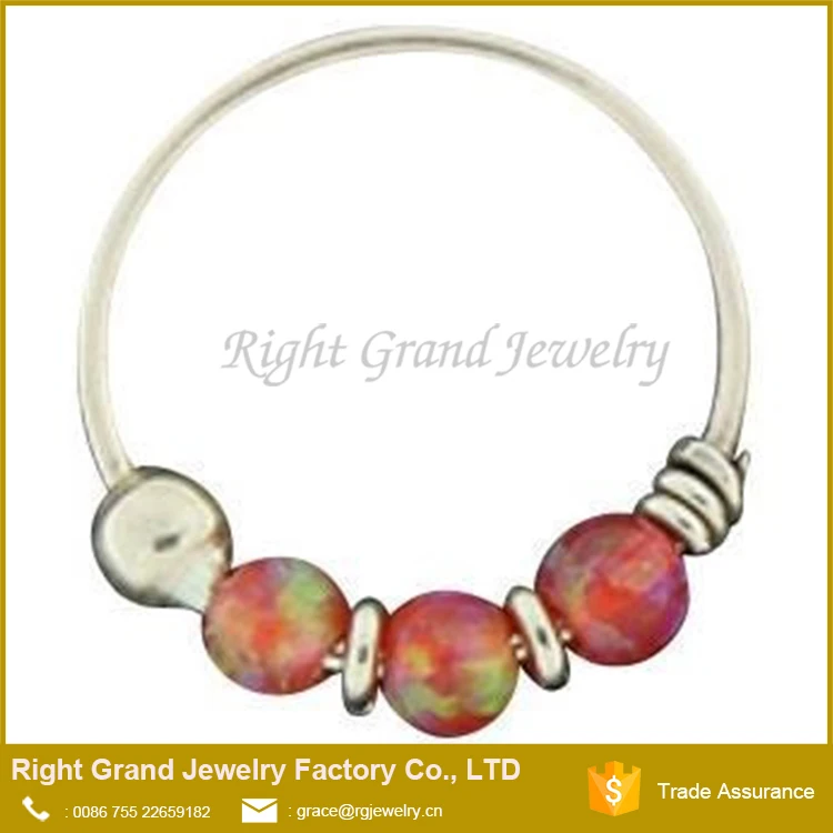 Твердые Позолоченные Перегородки Кольцо 3 Синтетические Огненный Опал Бисер Кольцо В Носу Хооп 22 Г 8 мм