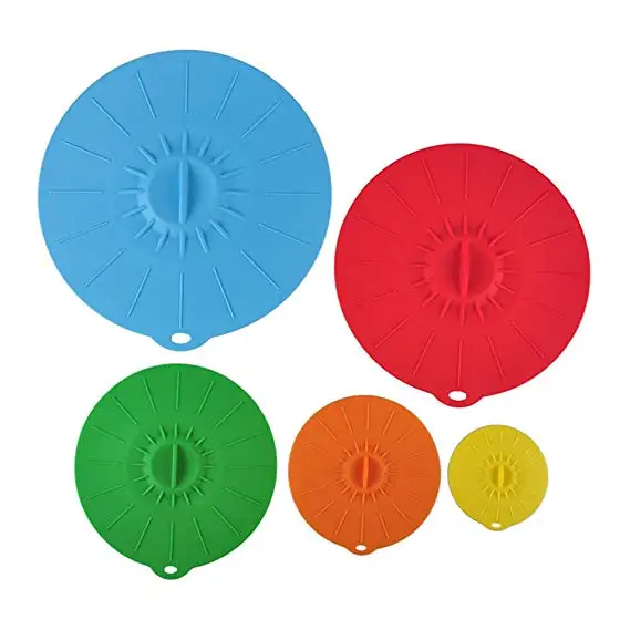E Spring Set of 5 Silicone Suction Lids Food Covers Fits Various Sizes of Cups Bowls Pans Containers
