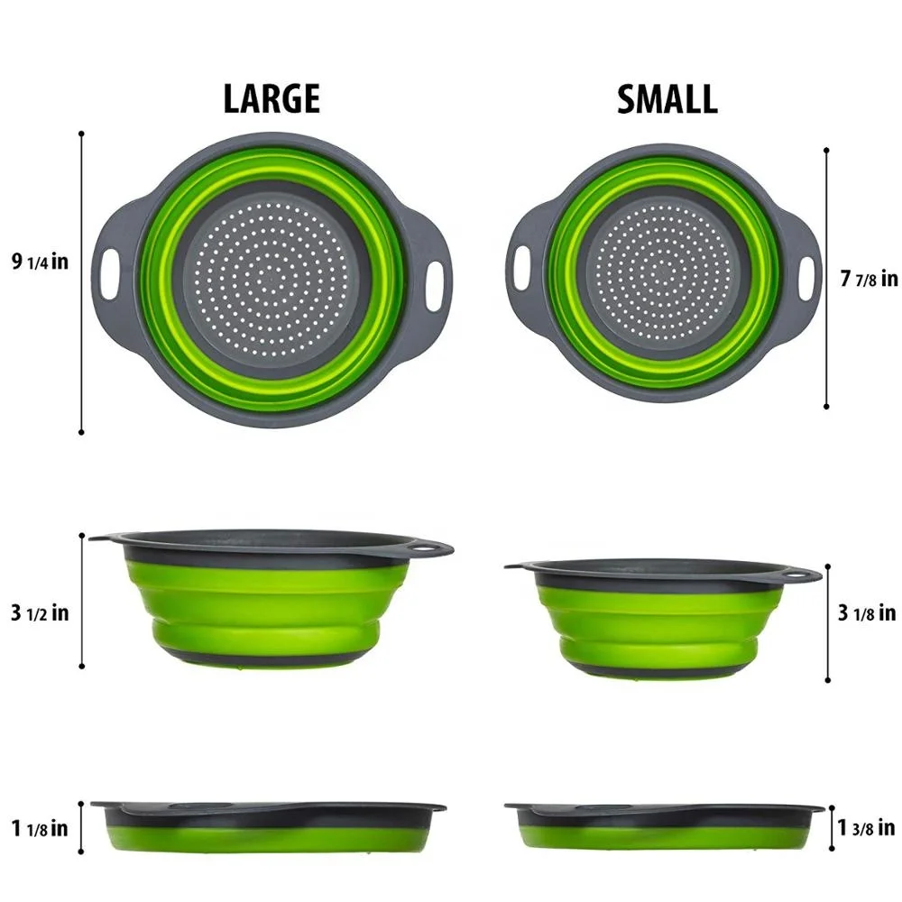 Set of 2 Food Grade Silicone Collapsible Colander