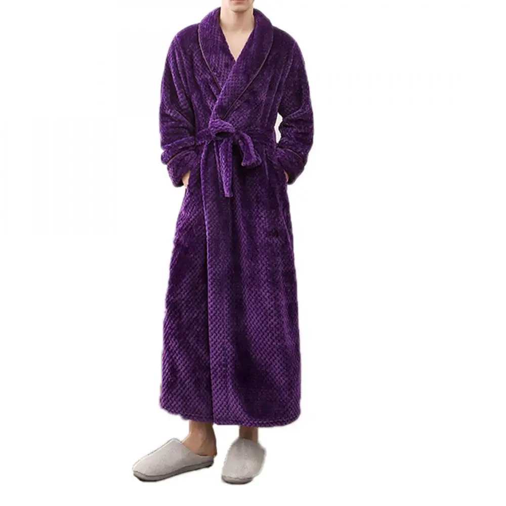 mink cashmere & polyester thicken plaid bath sleeping robe for men and women 253463