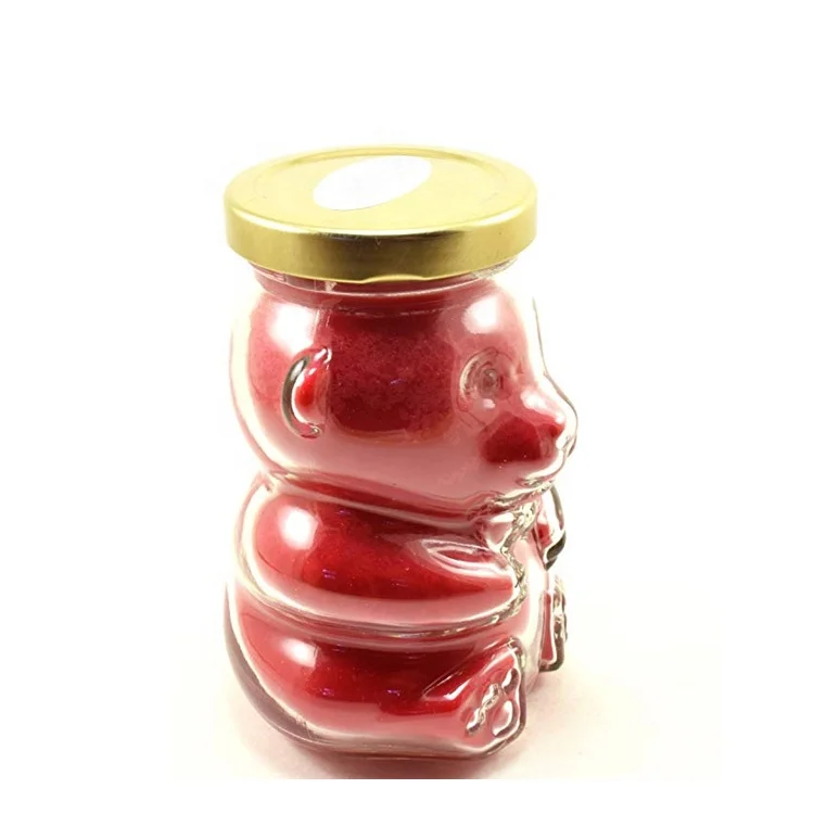 LLG hot sale soy candle container 250ml cute teddy bear packaging 8oz honey jam airtight glass food jar with metal lug caps