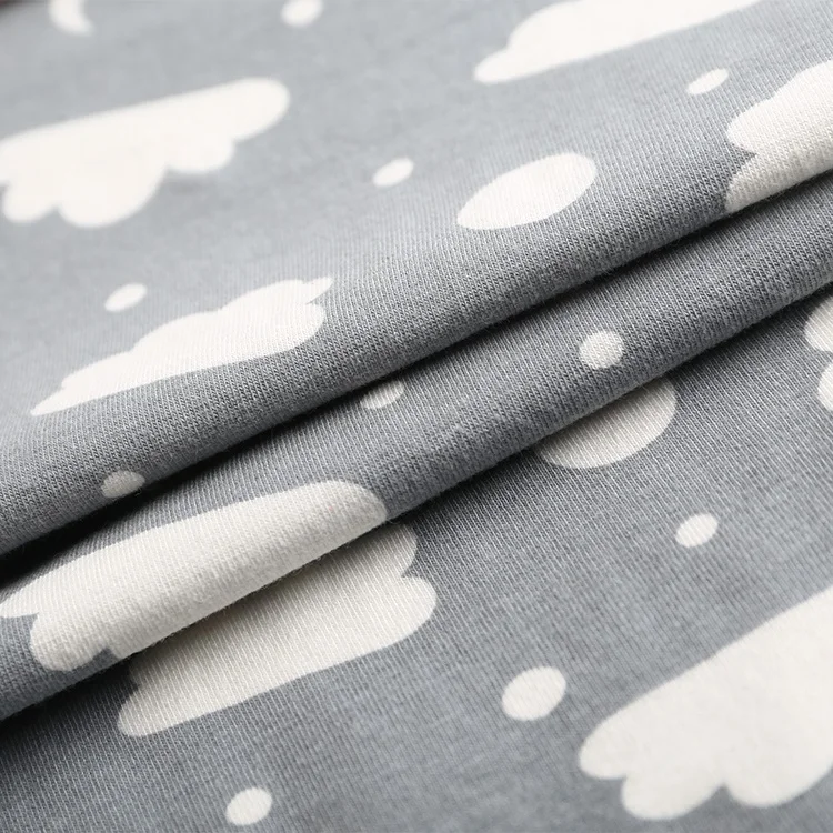 
Single jersey cloud print 100% combed cotton jersey knit sweat suit baby clothing fabric 