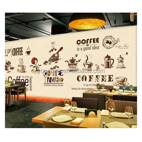 self adhesive decorative wallpaper coffee shop sticker mural 3d