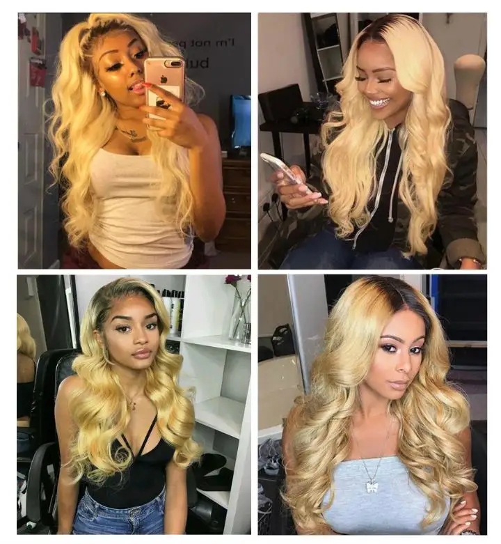 100% Unprocessed Caucasian Human Hair 1B 613 Blonde Ombre Color Remy Ukrainian Hair Weave Bundles With Lace Closure Frontal