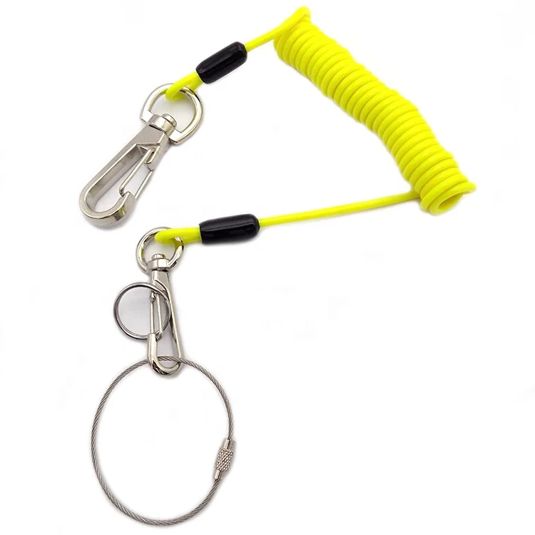 Plastic retractable Coil Spring Release Lanyard With Double Snap Hooks for safety