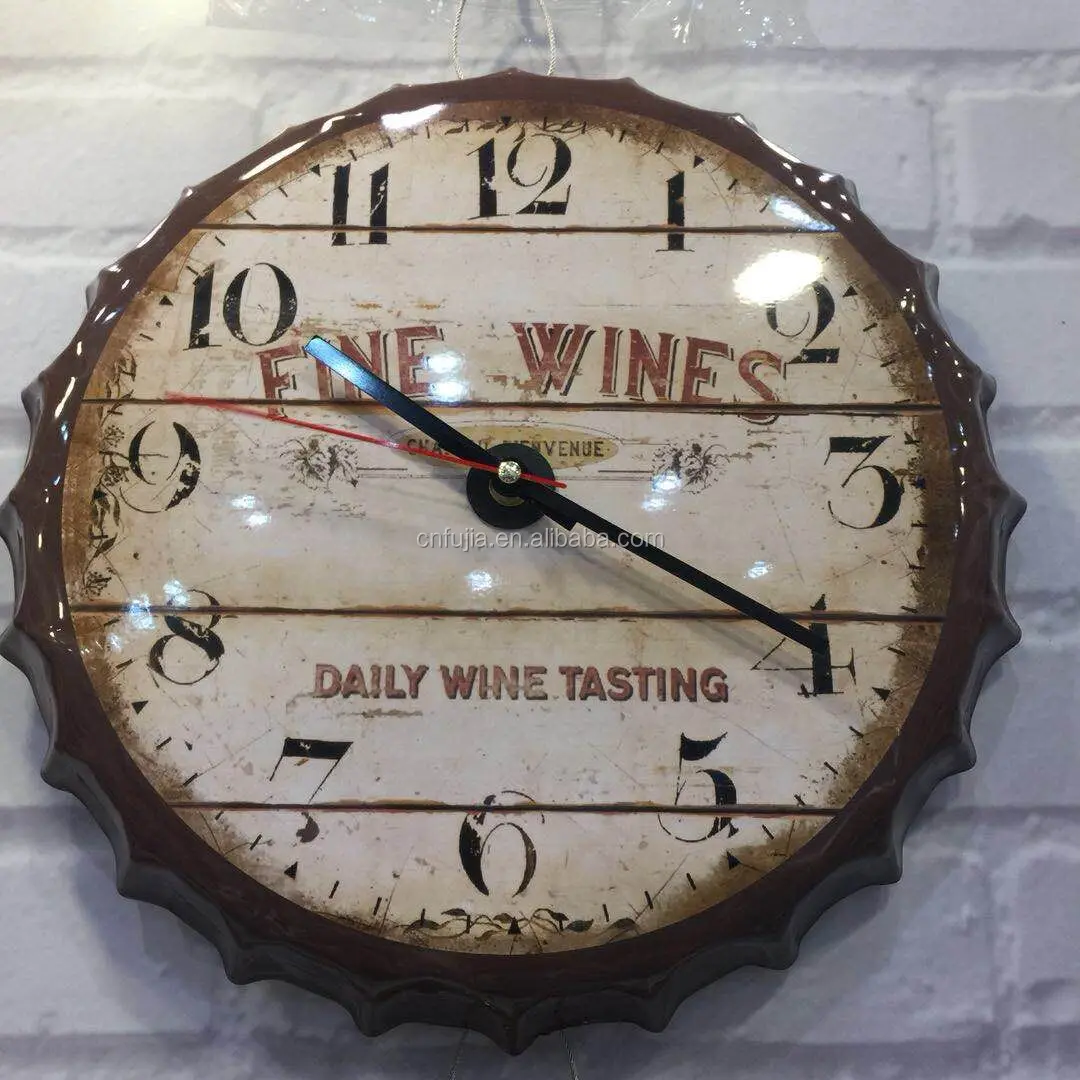 Custom 3d embossed vintage metal wall decor beer bottle cap shape tin sign clock