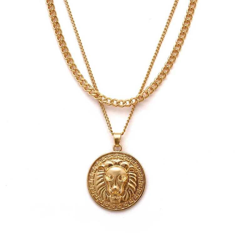 Vintage Alloy Lion Head Pendant Necklaces For Women 2018 New Multi Layer Necklace Statement Jewelry (KMN0804)