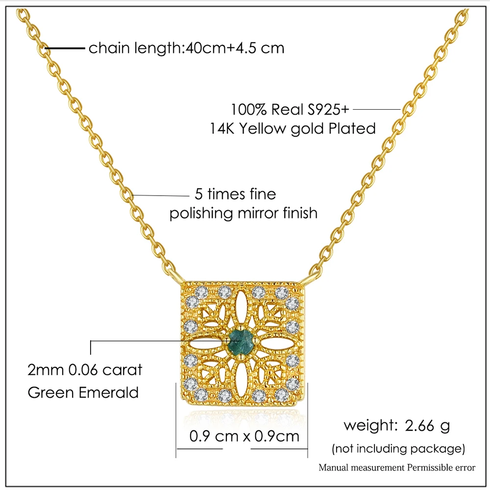 RST Wholesale 100%Natural Gemstone 925 Sterling Silver 2mm Green Emerald Necklace S925 For Women NI018