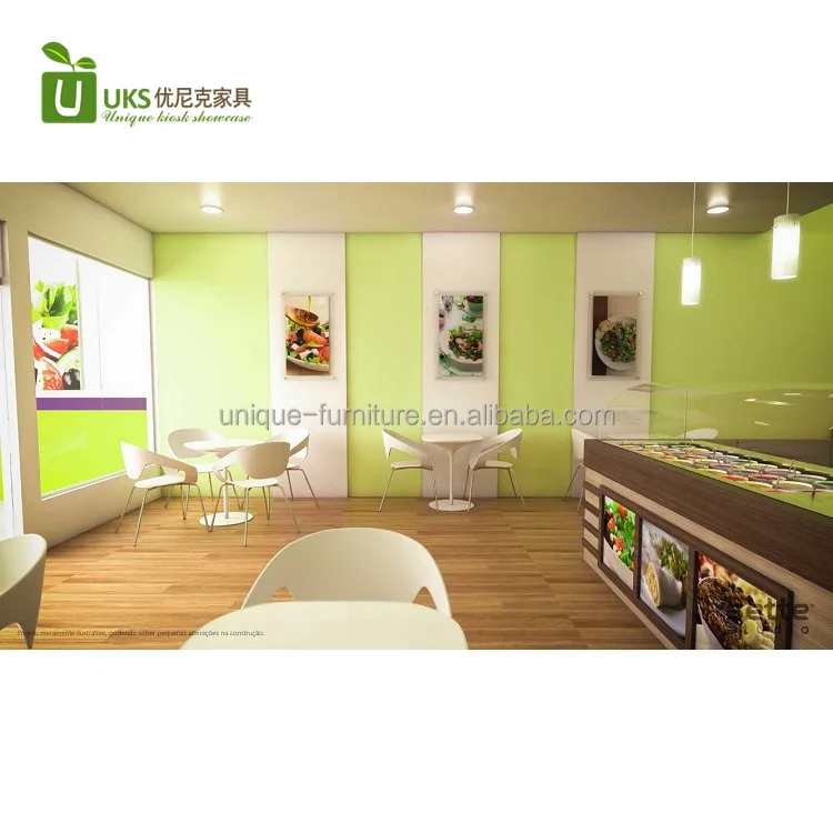 Attractive Vegetables Fruit Salad bar Counter with Fast Food Shop Interior Design