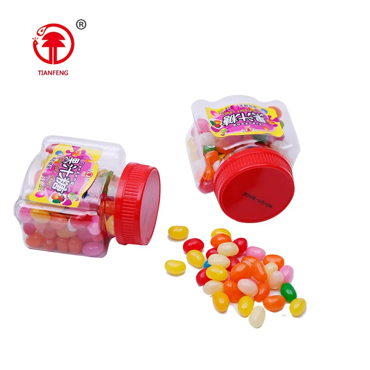 Bulk sale bottle gummy candy shaped jelly beans fruity tasted gummy candy for sale in red jar