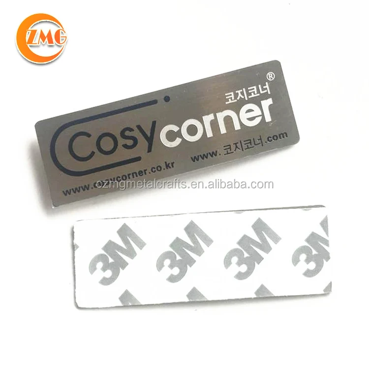 best selling cheap high quality shiny gold finished and white printed small rectangle adhesive metal tag