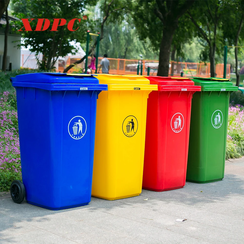Public portable two wheels colorful trash can garbage container