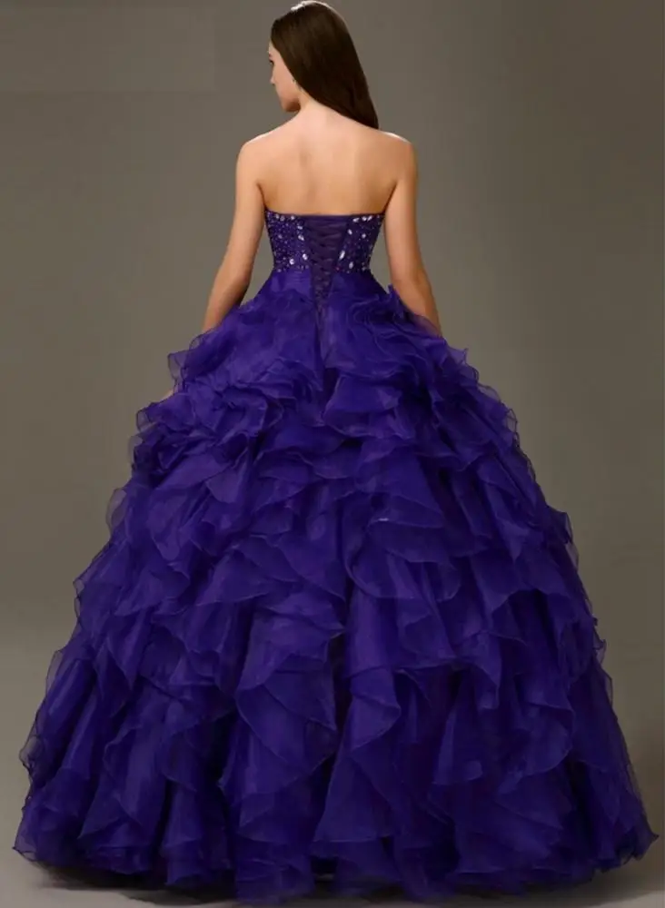 #6727 Sweetheart Sequins Layered Royal Blue Strapless Ball Gown Quinceanera Dresses Evening Dress Masquerade Ball Gown