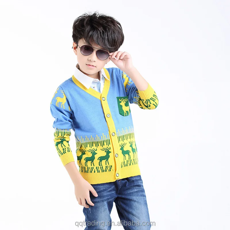 
Custom baby Middle aged and teenager boys wool fleece lining cardigan christmas sweaters reindeer for kids 