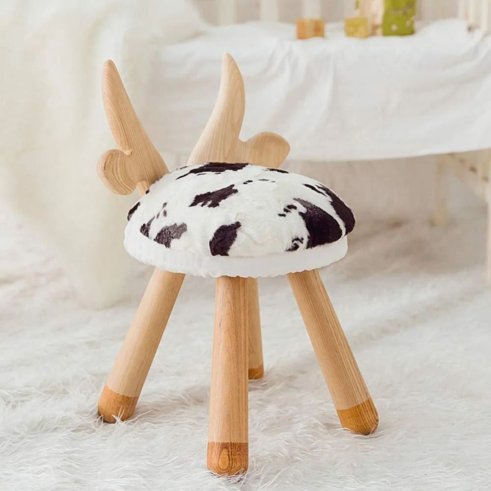 Living room furniture seating wooden lounge chair animal stool deer rabbit cow sheep giraffe animal step stool for kids