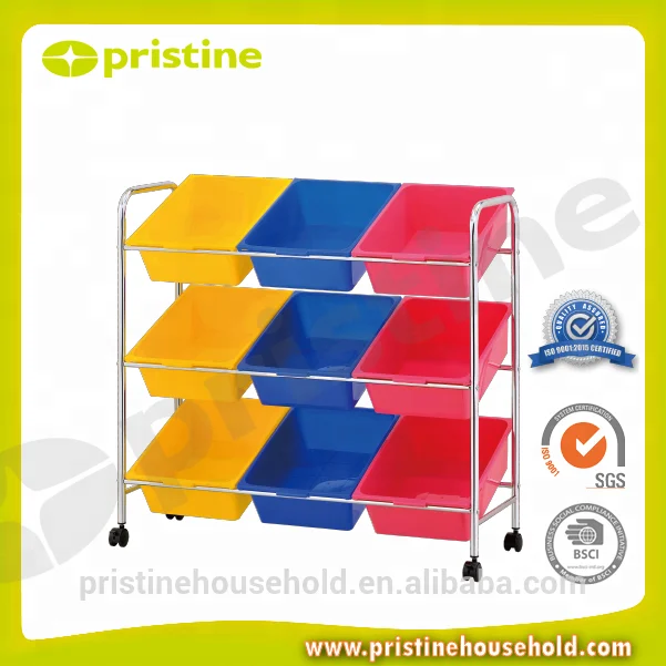 Shopee OEM home Organizer Taiwan household storage manufacturer Housewares trolley cart 9 PP plastic bins toy organizer