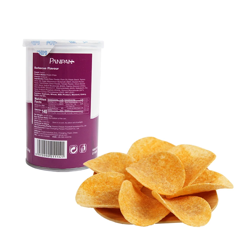 Vegetable chips manufacturer production fried canned halal snack potato chips 45g BBQ flavor yummy foods