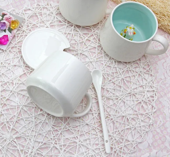 creative design Hidden 3D animals ceramic coffee mug with spoon and lid