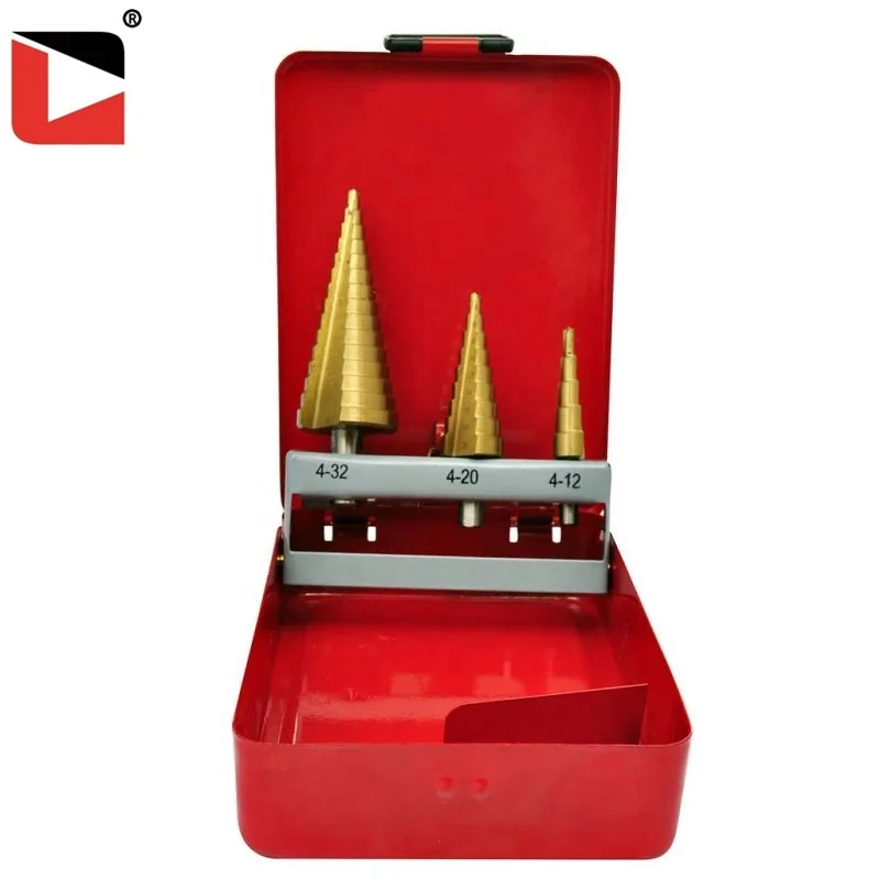 3 шт. ступенчатое сверло с титановым покрытием из быстрорежущей стали с железной коробкой