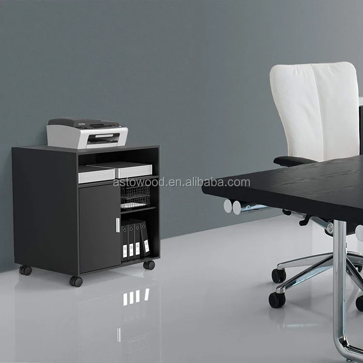 Office furniture use for Printer Stand Wood Work Cart with wheels in Black