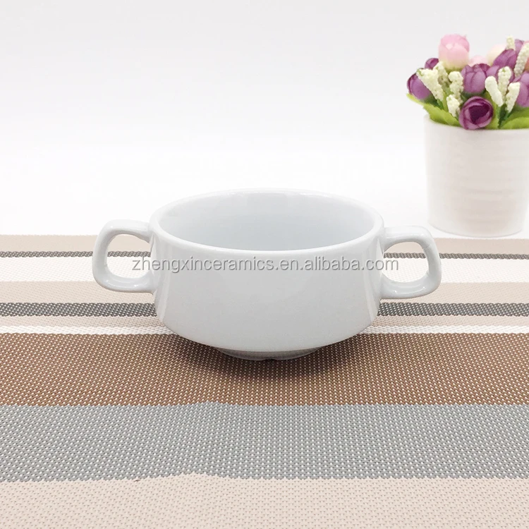 Custom Ceramic Microwave Oven Safe Bowl Pudding Breakfast Cereal Serving Bowl With Handles