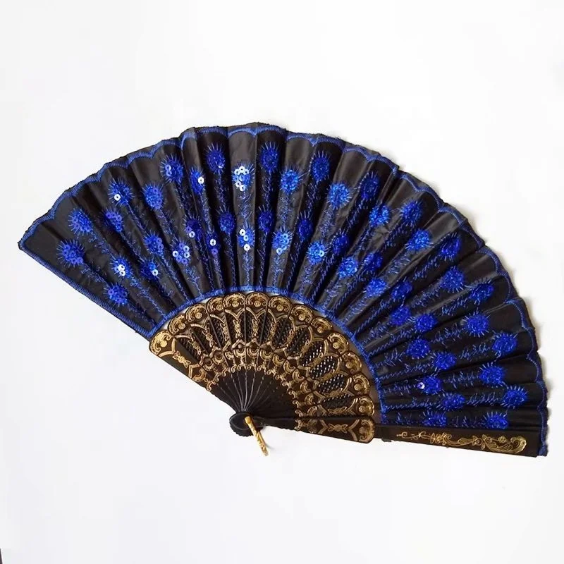 Embroidery Peacock Colorful Hand Plastic Folding Fan Lady Fan Wedding Favors Gifts With Paillette