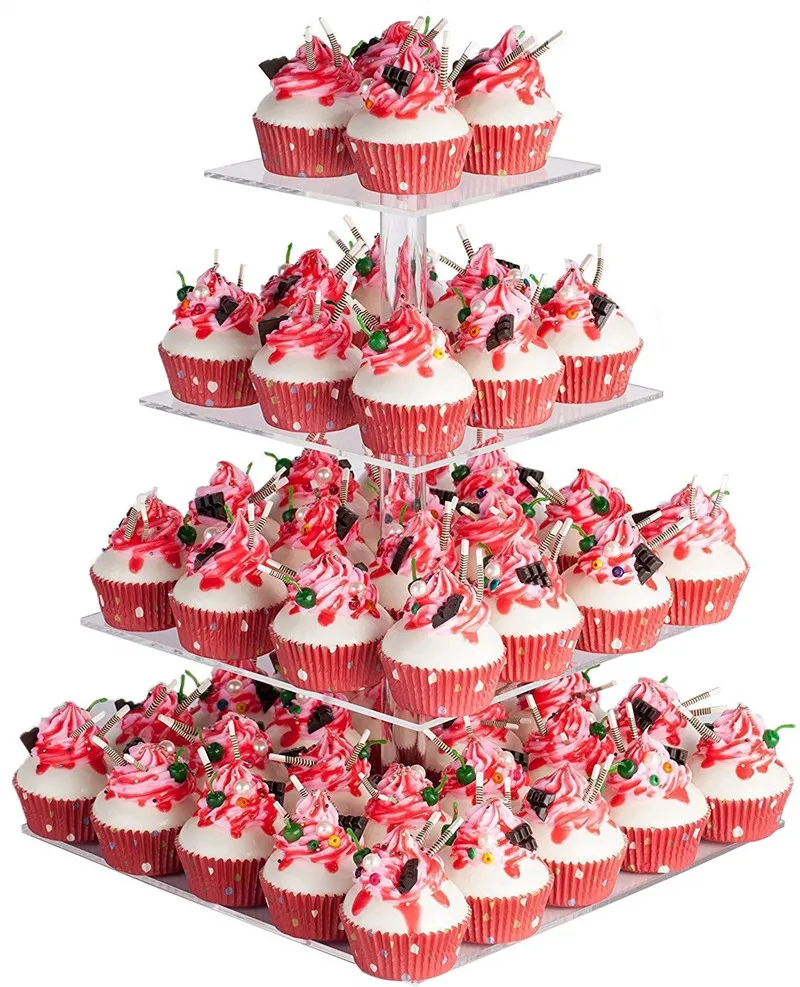 4 Tier Square Wedding Party Tree Tower Acrylic Cupcake Display Stand